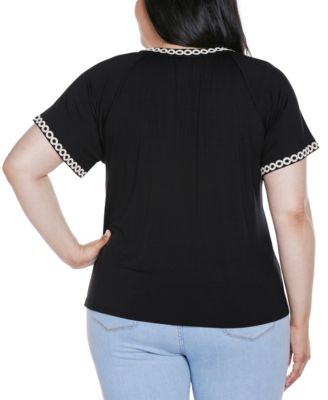 Plus Size Crochet-Trim Short Sleeve Knit Top