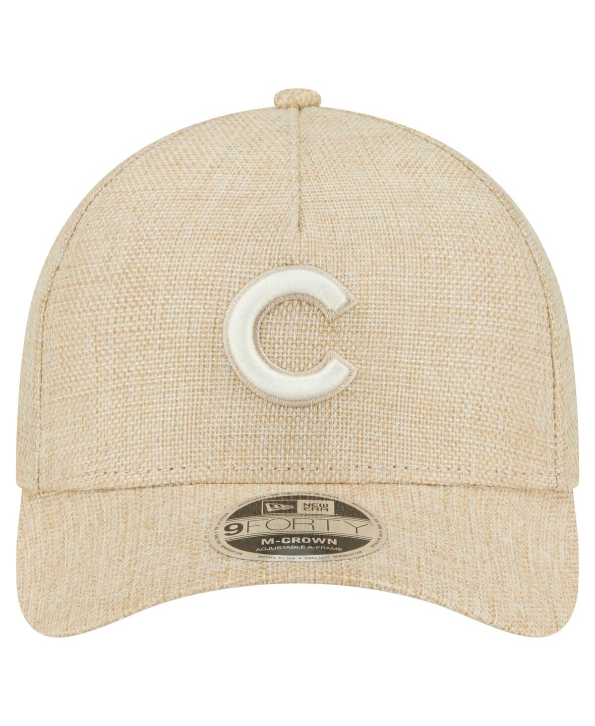 NEW ERA MEN'S BEIGE CHICAGO CUBS COTTON WEAVE M-CROWN A-FRAME 9FORTY ADJUSTABLE HAT 