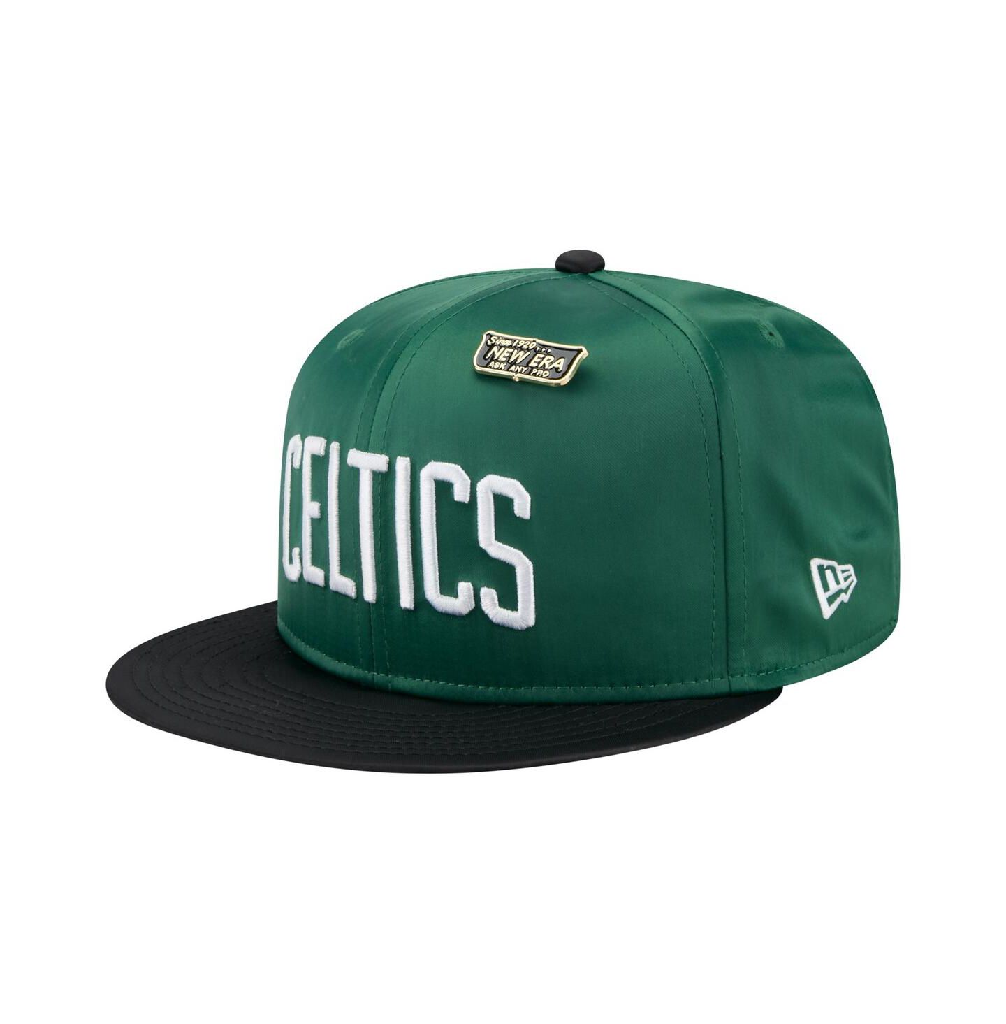 Мужская кепка New Era Kelly Green/Black Boston Celtics Throwback Satin Vintage Pin Two-Tone 59FIFTY Fitted Hat — фото 3