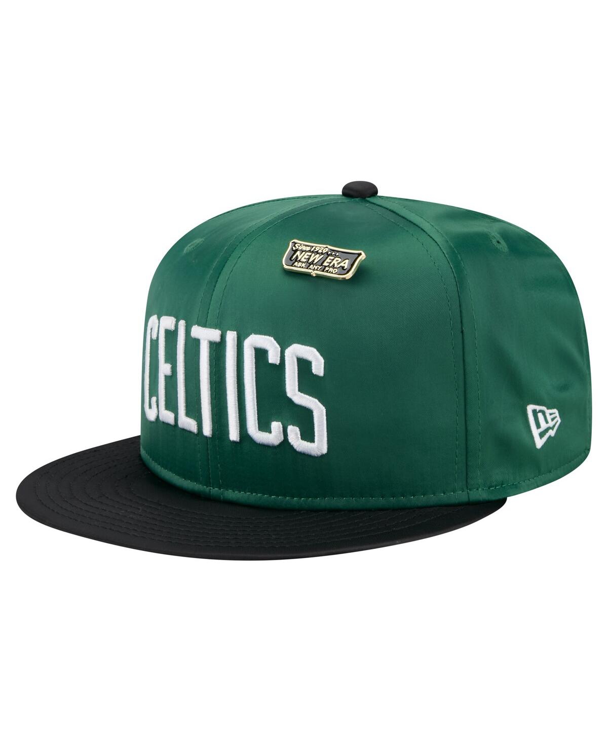 Shop New Era Men's Kelly Green/black Boston Celtics Throwback Satin Vintage Pin Two-tone 59fifty Fitted Hat