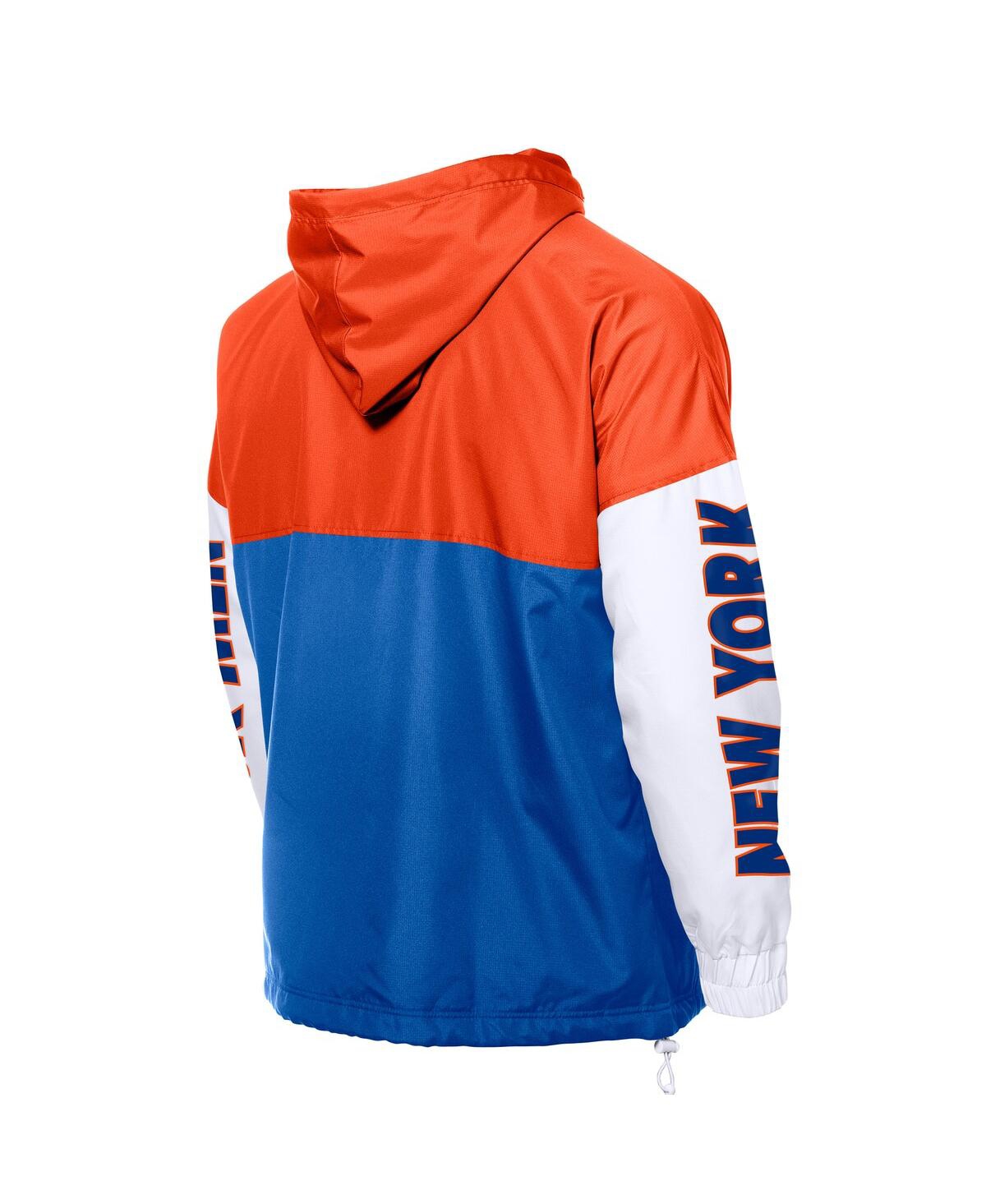 NEW ERA MEN'S ROYAL/ORANGE NEW YORK METS COLOR BLOCK FULL-ZIP HOODIE WINDBREAKER JACKET 