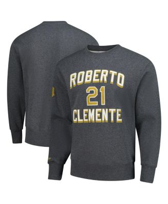 Men's Roberto Clemente Heather Charcoal Pittsburgh Pirates Legends Collection Vintage Logo Name Number Fleece Pullover Sweatshirt