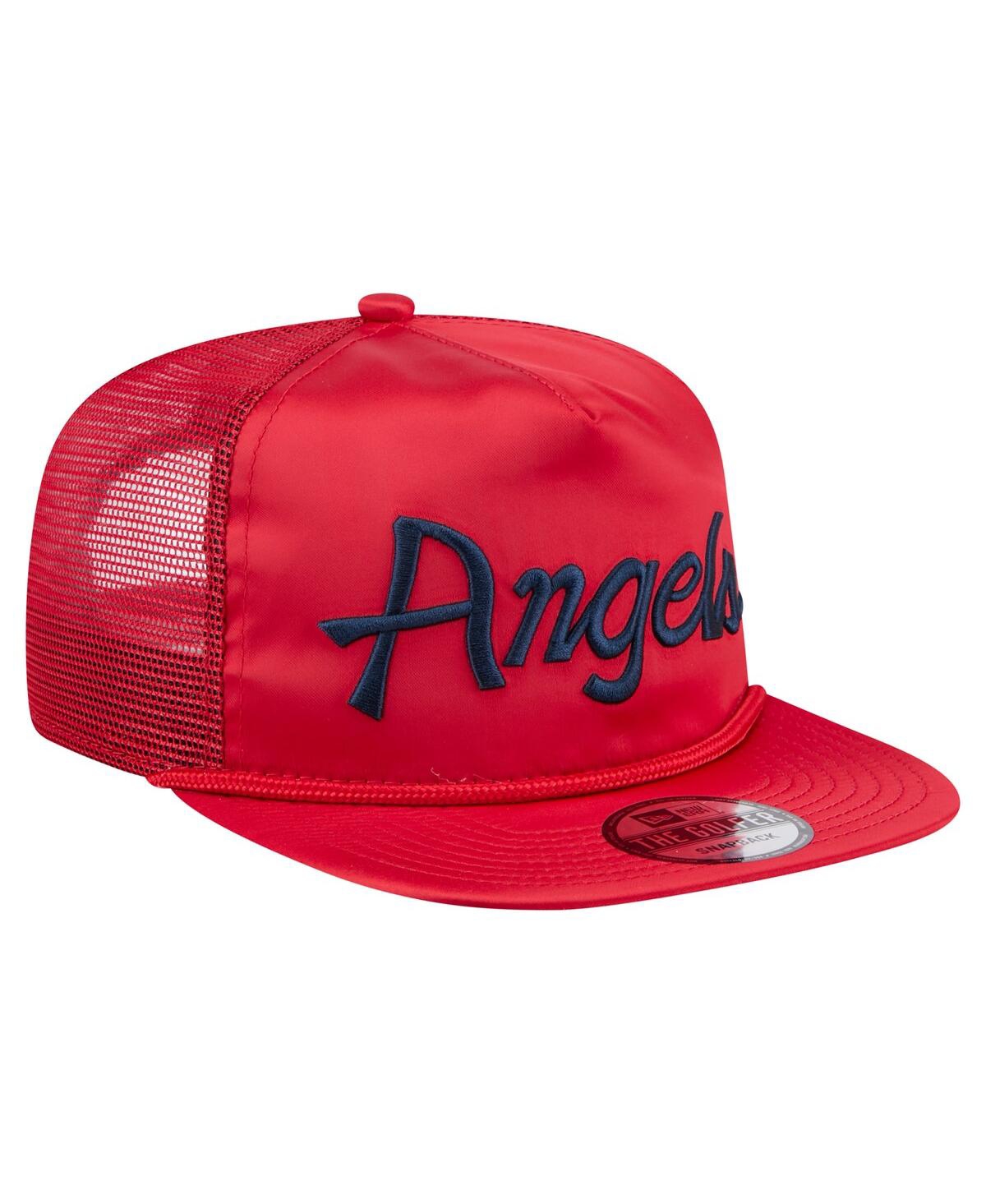 NEW ERA MEN'S RED LOS ANGELES ANGELS RETRO SATIN SCRIPT GOLFER ADJUSTABLE HAT 