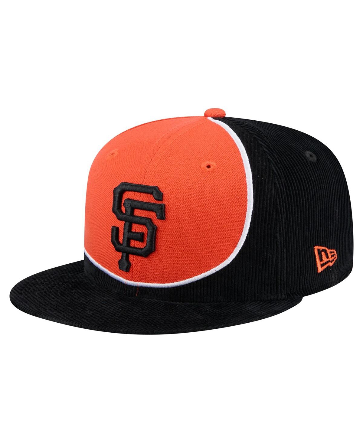 NEW ERA MEN'S BLACK/ORANGE SAN FRANCISCO GIANTS RETRO SPLIT CORDUROY SNAPBACK HAT 