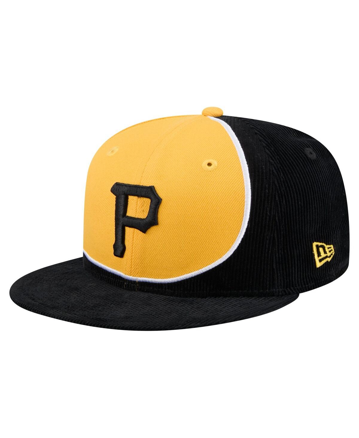 NEW ERA MEN'S BLACK/GOLD PITTSBURGH PIRATES RETRO SPLIT CORDUROY SNAPBACK HAT 