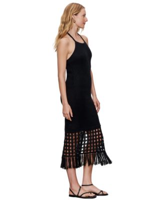 Women's Promenade Cotton Crochet Fringe-Hem Dress