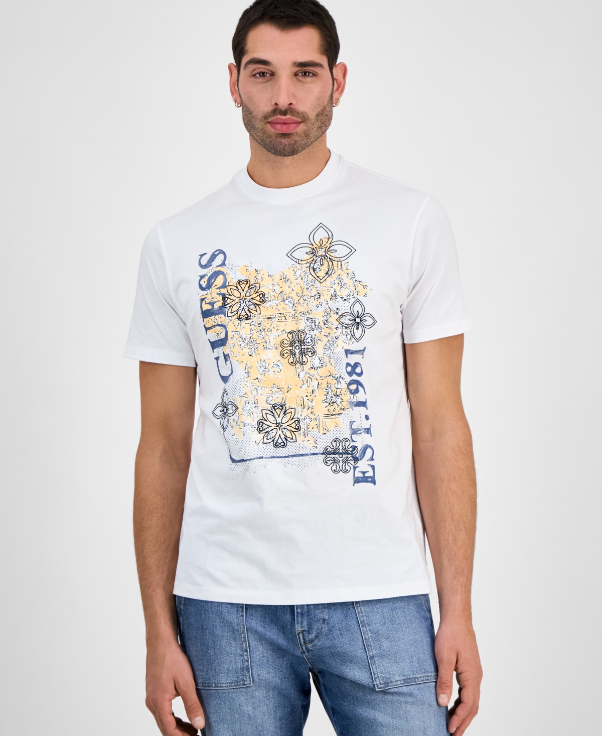 Men's Faded Flower Short Sleeve Logo Graphic T-Shirt - Pure White