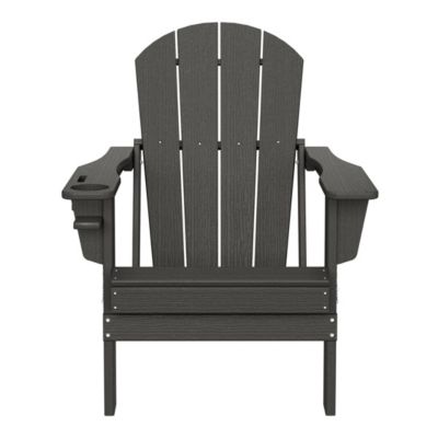 Outdoor Patio HDPE Resin Adirondack Chair With Cup Holder and Phone Holder