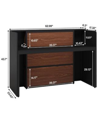 Reception Desk with LED Lights, 63-Inch Front Counter Table for Checkout, Lobby, Salon, Retail, Store, or Office Use