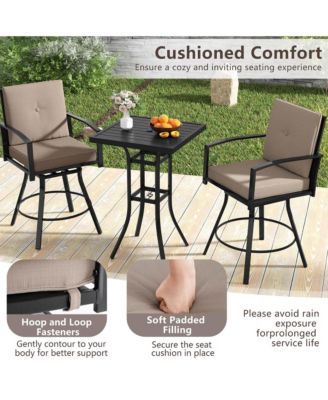 3 PCS Patio Swivel Bar Set Table and Chairs Set with Soft Cushions & Umbrella Hole