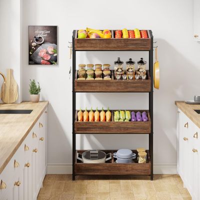 Wood Fruit and Vegetable Basket Stand Rack for Kitchen, Store, Supremarket