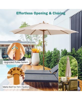 10FT Patio Umbrella Table Market Umbrella w/ 8 Bamboo Ribs Pulley Lift & Ventilation Hole