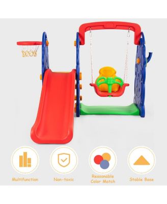 3-in-1 Junior Children Freestanding Design Climber Slide Swing Seat Basketball Hoop