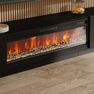46 Inch black Crystal Electric Fireplace with Black TV Stand, 12 Color Flame, 5 Brightness Levels