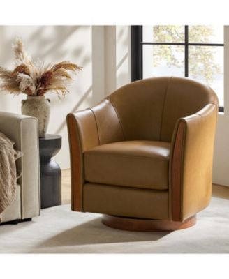 1 piece  Genuine Leather 360-degree Swivel Barrel Chair