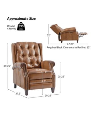 Silvia Button-tufted Genuine Leather Power Recliner with Solid Wood Legs