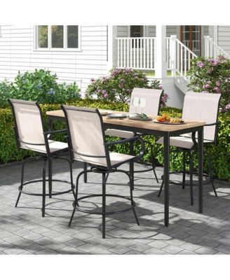 Outdoor Swivel Bar Stool Set of 4 w/Breathable Fabric and Heavy Duty Metal Frame