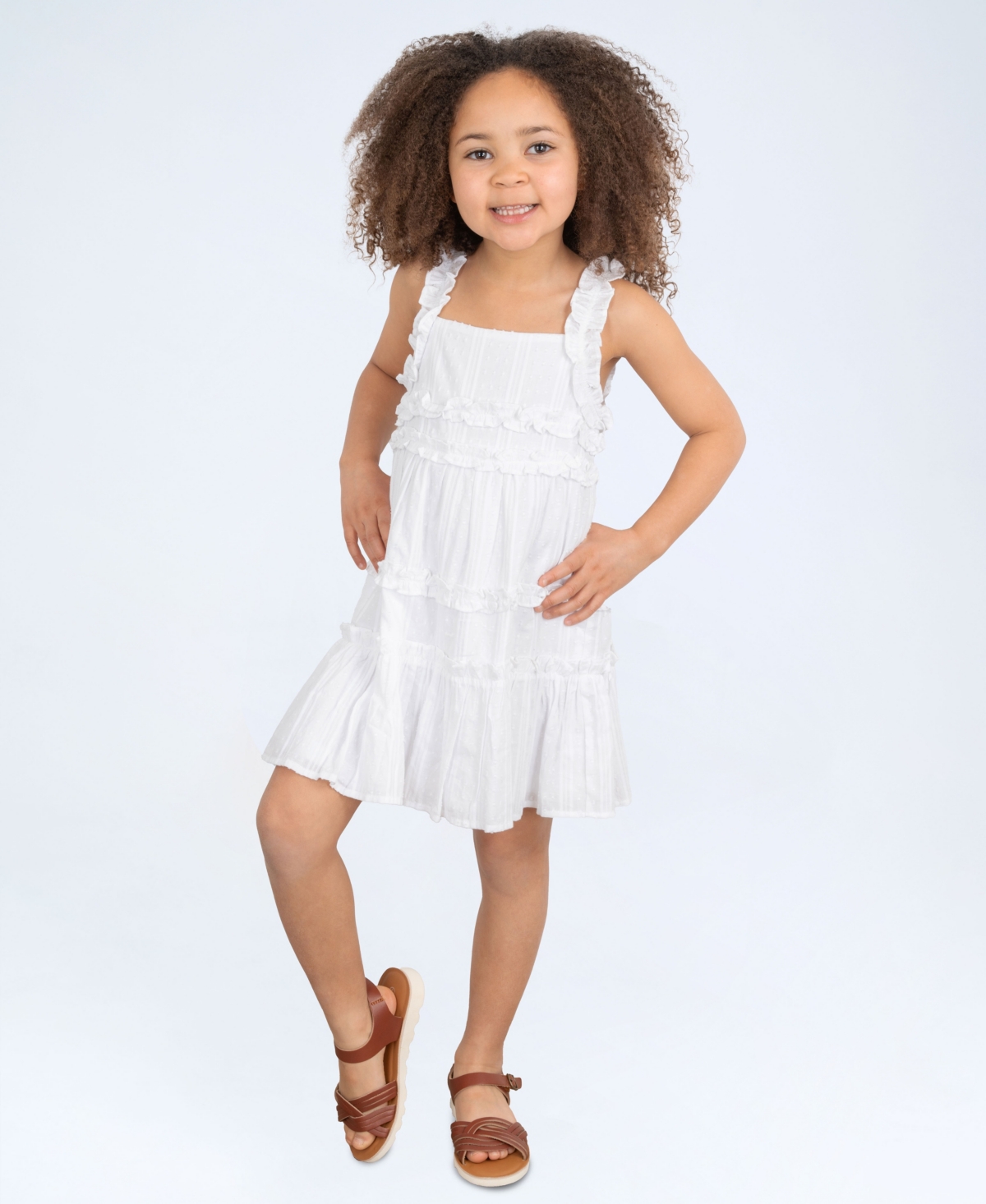 Rare Editions Kids' Toddler And Little Girls Clip-dot Shadow Strip Dress