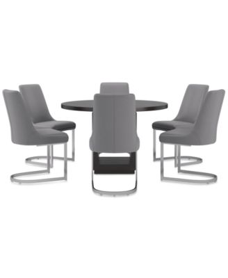 Tivie 7-Pc. Dining Set (Round Table & 6 Metal Dining Chairs)