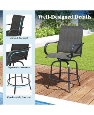 Outdoor Swivel Bar Stool Set of 2 w/Breathable Fabric and Heavy Duty Metal Frame Navy