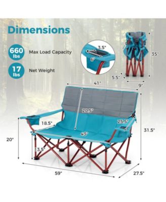 Oversized Camping Chair Folding Loveseat Camping Couch with Cup Holders & Thick Padding