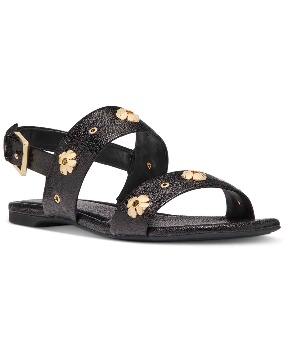 Women's Spade Flower Studded Flat Sandals - Saddle Brown