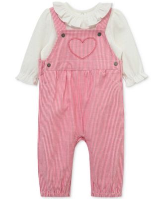 Baby Girls Ruffled Top & Heart Overall, 2 Piece Set