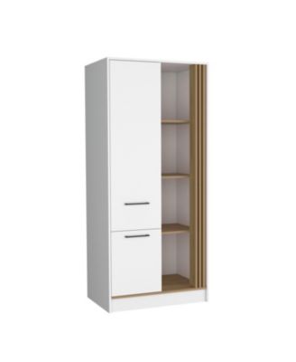 70.8" MDF White/Natural Oak 1-Door 1-Drawer 4-Shelf Storage Armoire