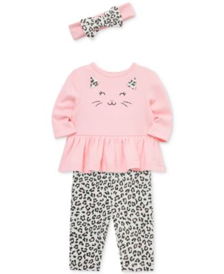 Baby Girls Cotton Leopard Headband, Bodysuit & Pants, 3 Piece Set