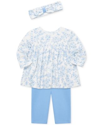 Baby Girls Cotton Headband, Smocked Floral-Print Tunic & Leggings, 3 Piece Set
