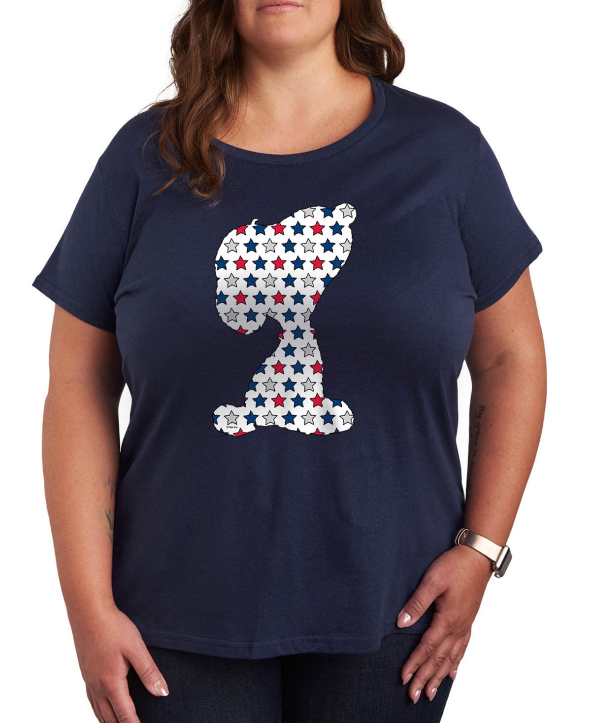 Hybrid Apparel Plus Size Peanuts Americana Snoopy Graphic Crew Neck T-shirt