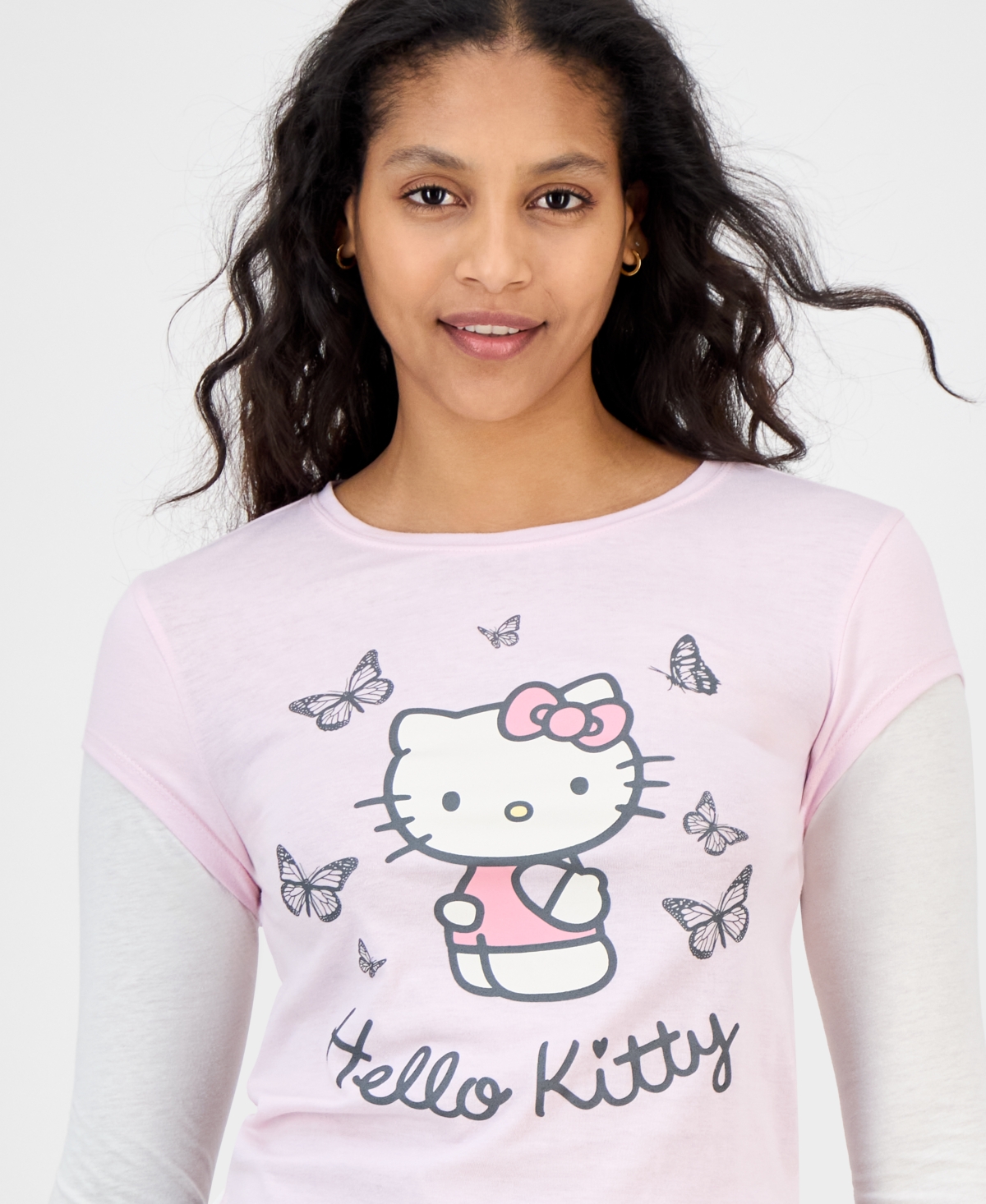 Grayson Threads, The Label Juniors' Hello Kitty Long Sleeve Layered Tee In Pink