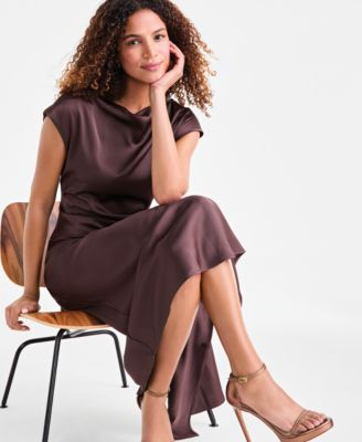 Women's Cap-Sleeve Side-Slit Midi Dress