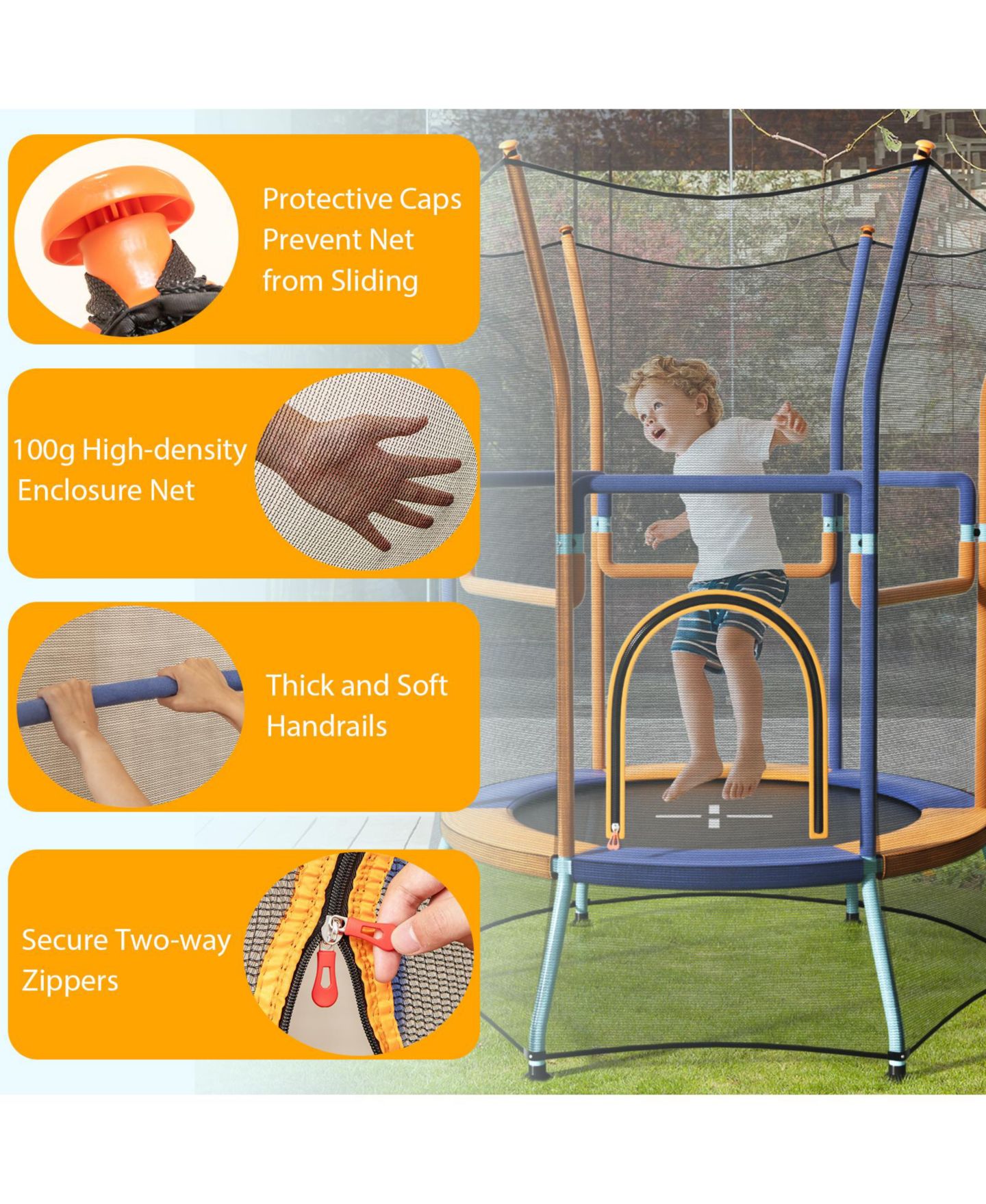 Детская игрушка Mecale Mini Trampoline with Safety Net and Foam Handles, Ages 3+, цвет: Оранжевый — фото 8