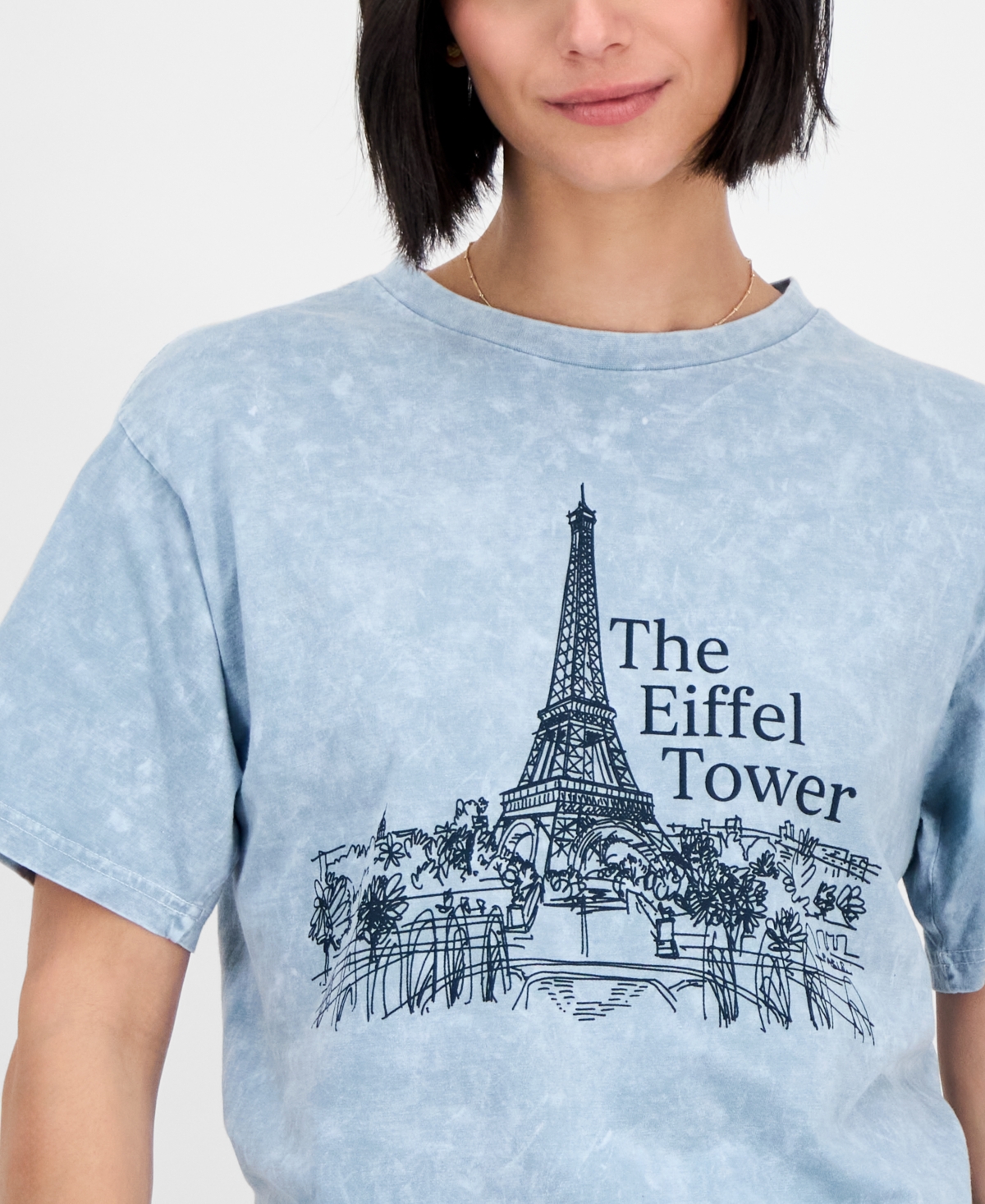Rebellious One Juniors' Eiffel Tower Mineral Wash Boyfriend T-shirt In Green