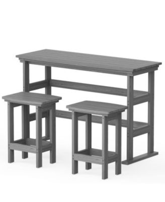 3-Piece HDPE Plastic Outdoor Patio Rectangle Bar Height Bistro Dining Set in Gray