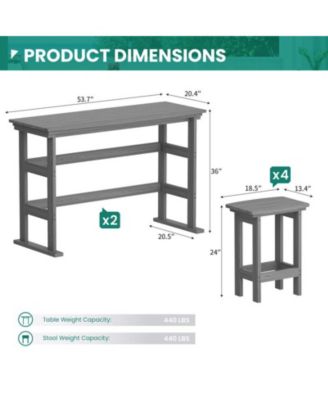6-Piece HDPE Plastic Outdoor Patio Rectangle Bar Height Bistro Dining Set in Gray