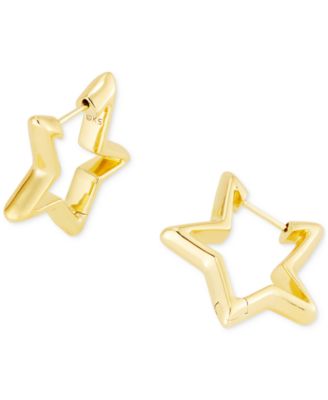 14k Gold-Plated Small Star Huggie Hoop Earrings, 0.88"