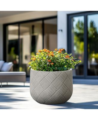 Misty Gray Glen Pattern 11.8-Inch Tall MgO Round Planter, Indoor and Outdoor
