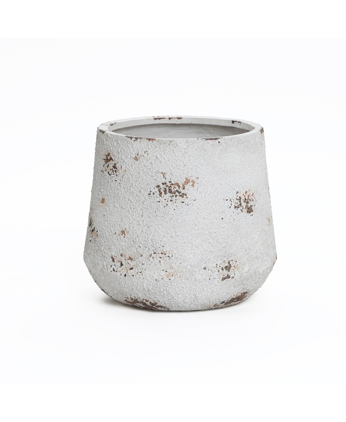 Rustic Off White with Brown Accents 15.6-Inch Tall Round MgO Planter - Off white and brown