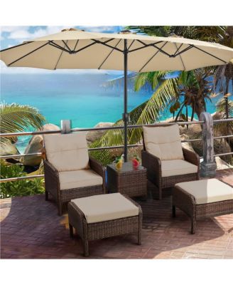 15 ft Patio Parasol with Multi-Mode LED Lights Strips and Base Stand, Tan