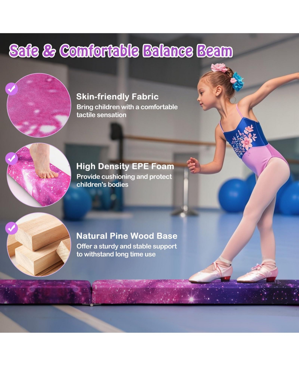 7 Feet Folding Portable Floor Balance Beam with Handles for Gymnasts