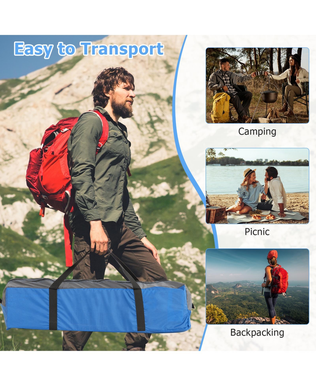 3 Person Outdoor Camping Tent with Removable Floor Mat for Camping Hiking Traveling