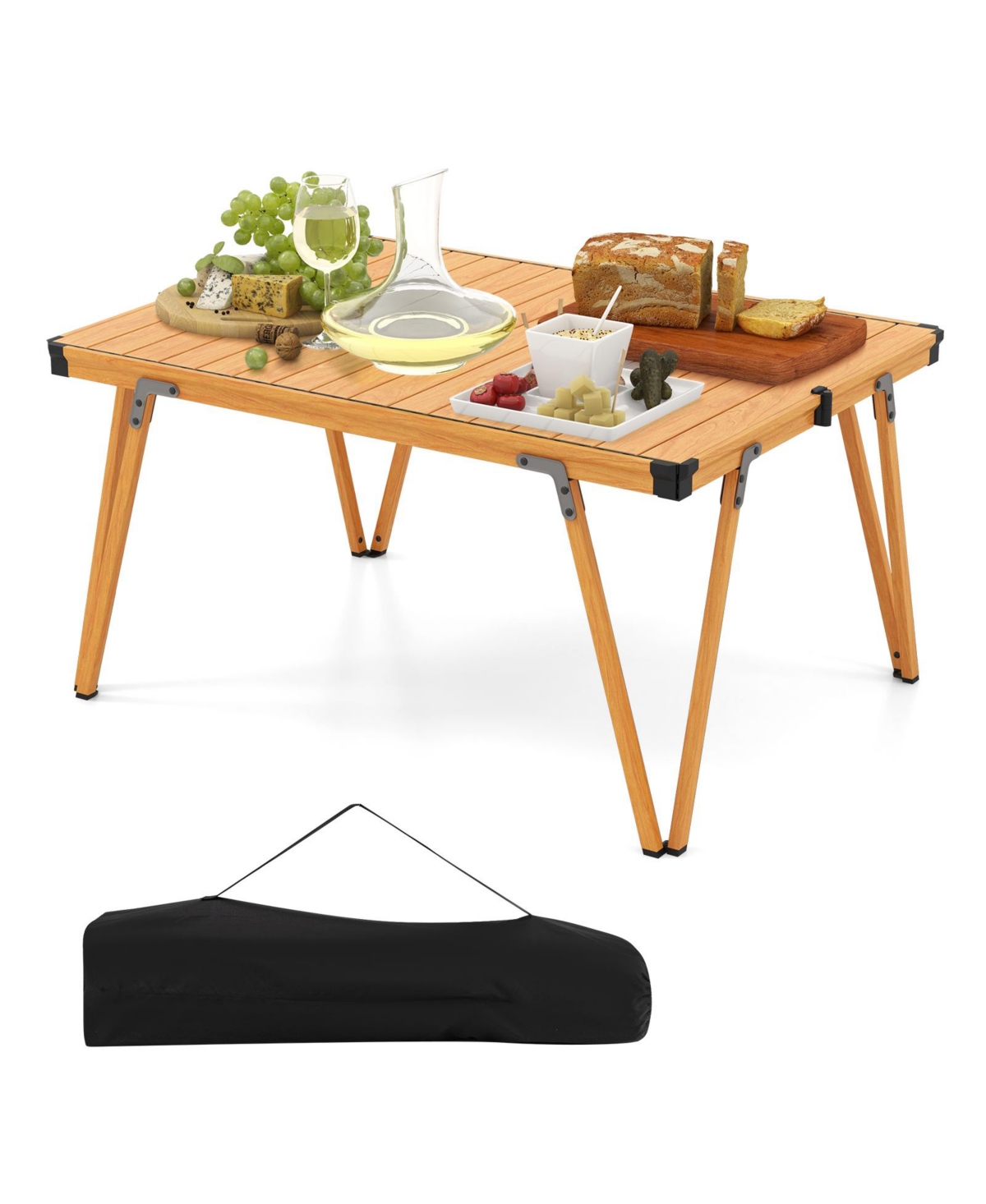 Folding Camping Table Picnic Table with Storage Bag and Waterproof Desktop - White