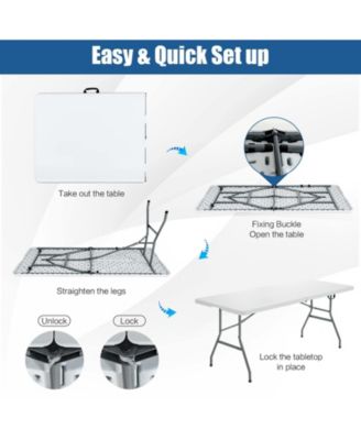 6 ft Portable Folding Table 350 LBS Fold-in-Half Table with HDPE Tabletop