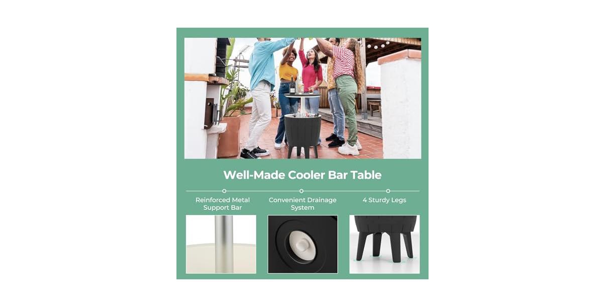 10 Gallon Cooler Bar Table Outdoor Coffee Table Ice Bucket with Telescopic Tabletop for Beer and Wine