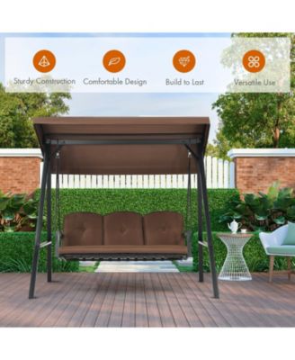 Outdoor 3-Seat Porch Swing with Adjust Canopy and Cushions