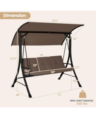 3-Seat Outdoor Porch Swing with Adjustable Canopy and Padded Cushions