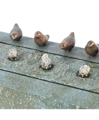 Patina Gray/Green Resin Rectangular Bubbler Outdoor Fountain with LED Lights and Bronze Birds