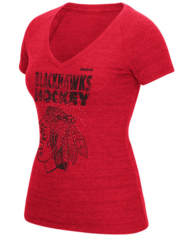 Reebok Women's Chicago Blackhawks Block Rhinestone T-Shirt